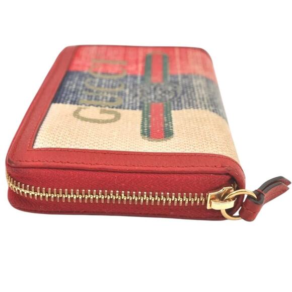 GUCCI Logo Print Long Wallet Purse Canvas Leather Red - Picture 5 of 16